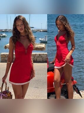 ❤️Oh Polly! Seliora Scalloped Backless A-Line Mini Dress in Scarlet Red! Size 2